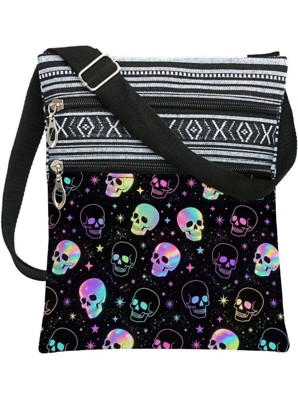 Women White Black Halloween Pumpkin Bat Goth Skull Witch Shoulder Crossbody Bag
